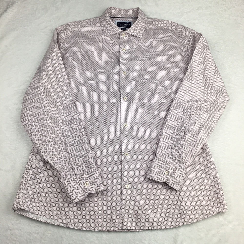 Charles Tyrwhitt Dress Shirt Mens XL Burgundy/Pink Print Slim Fit Non Iron - Picture 6 of 10